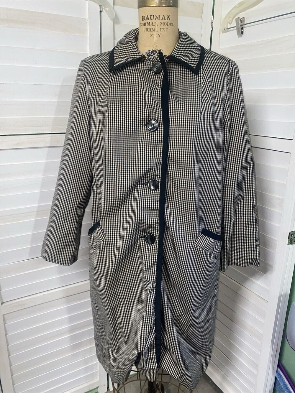 Vintage Mountain Mist Trench Pea Coat Jacket Women’s Gingham Sz Med Large USA